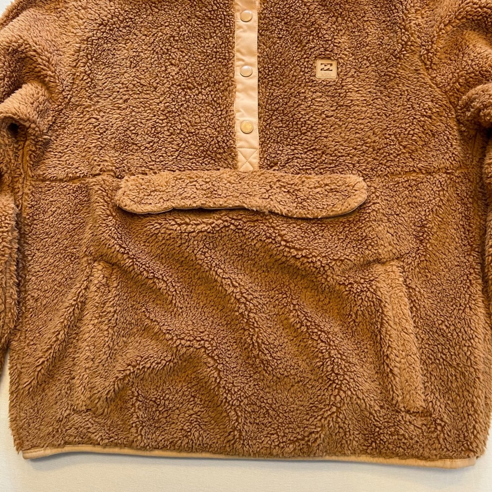 Billabong Camel Brown Gorpcore Sherpa Teddy Fleece Cozy Pullover Jacket Size XL - Picture 5 of 10